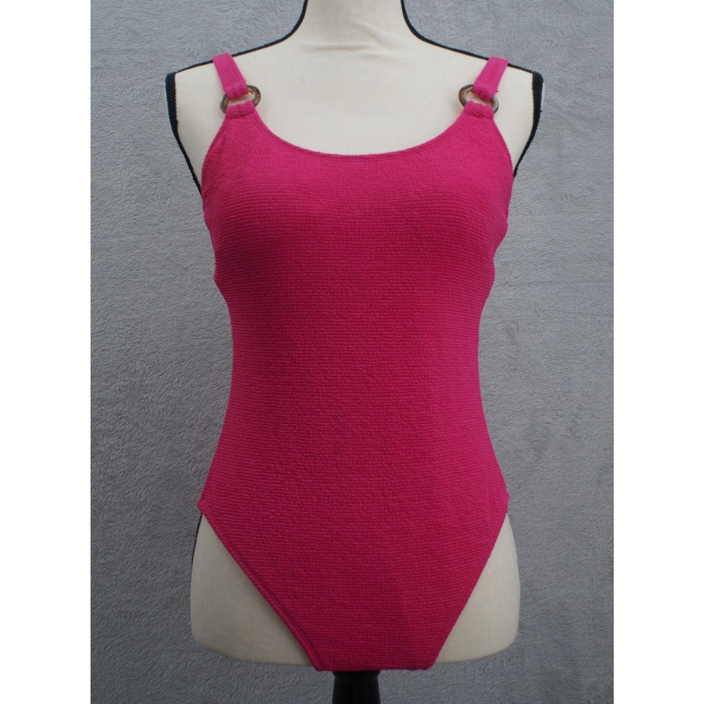 Shade & Shore Pink Textured One Piece Swimsuit Tortoise Ring Detail Womens Small